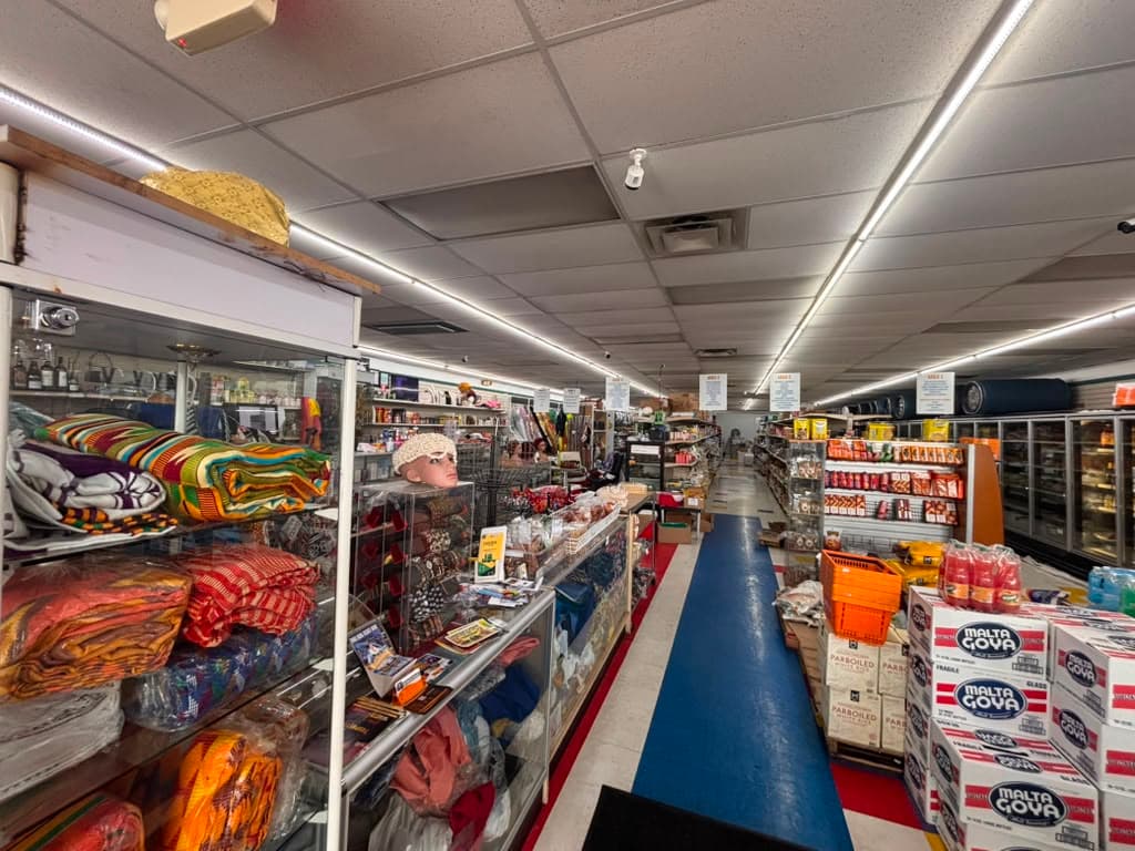 Inside Kintampo African Market stocked grocery aisles