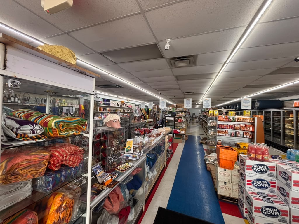 Inside Kintampo African Market stocked grocery aisles