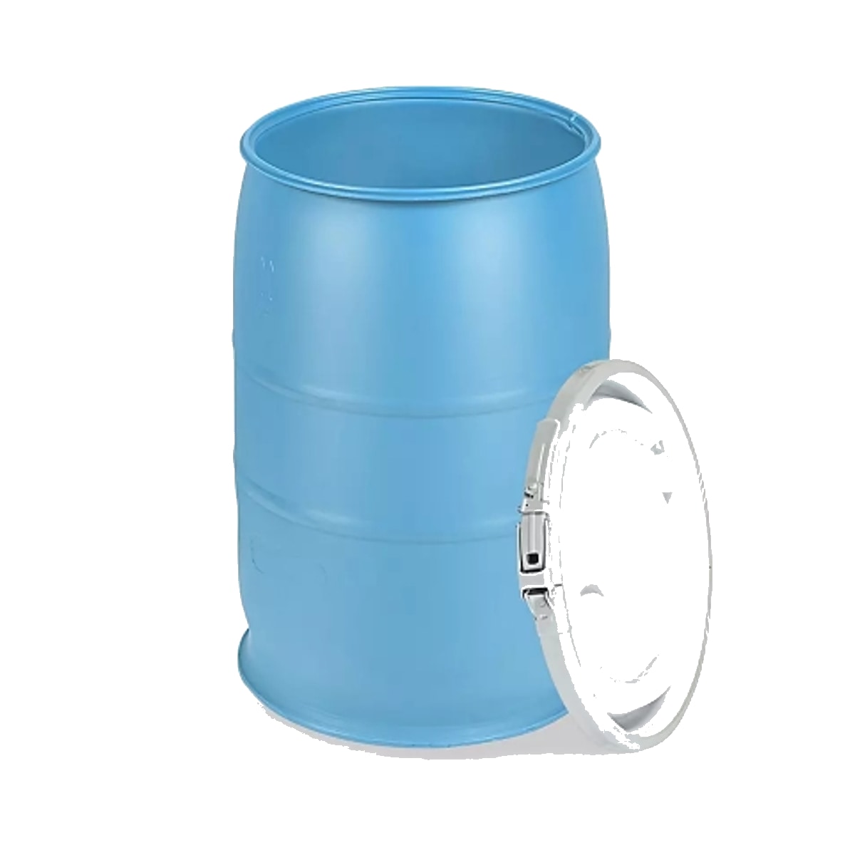 Plastic Drum with Lid - 30 Gallon, Open Top, Blue